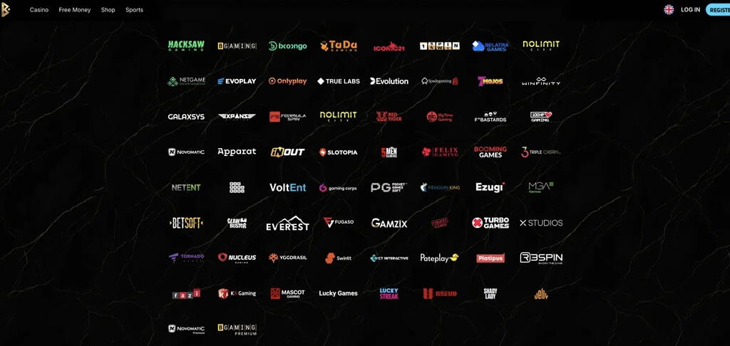 Betmica game providers rail showing studio logos across four rows